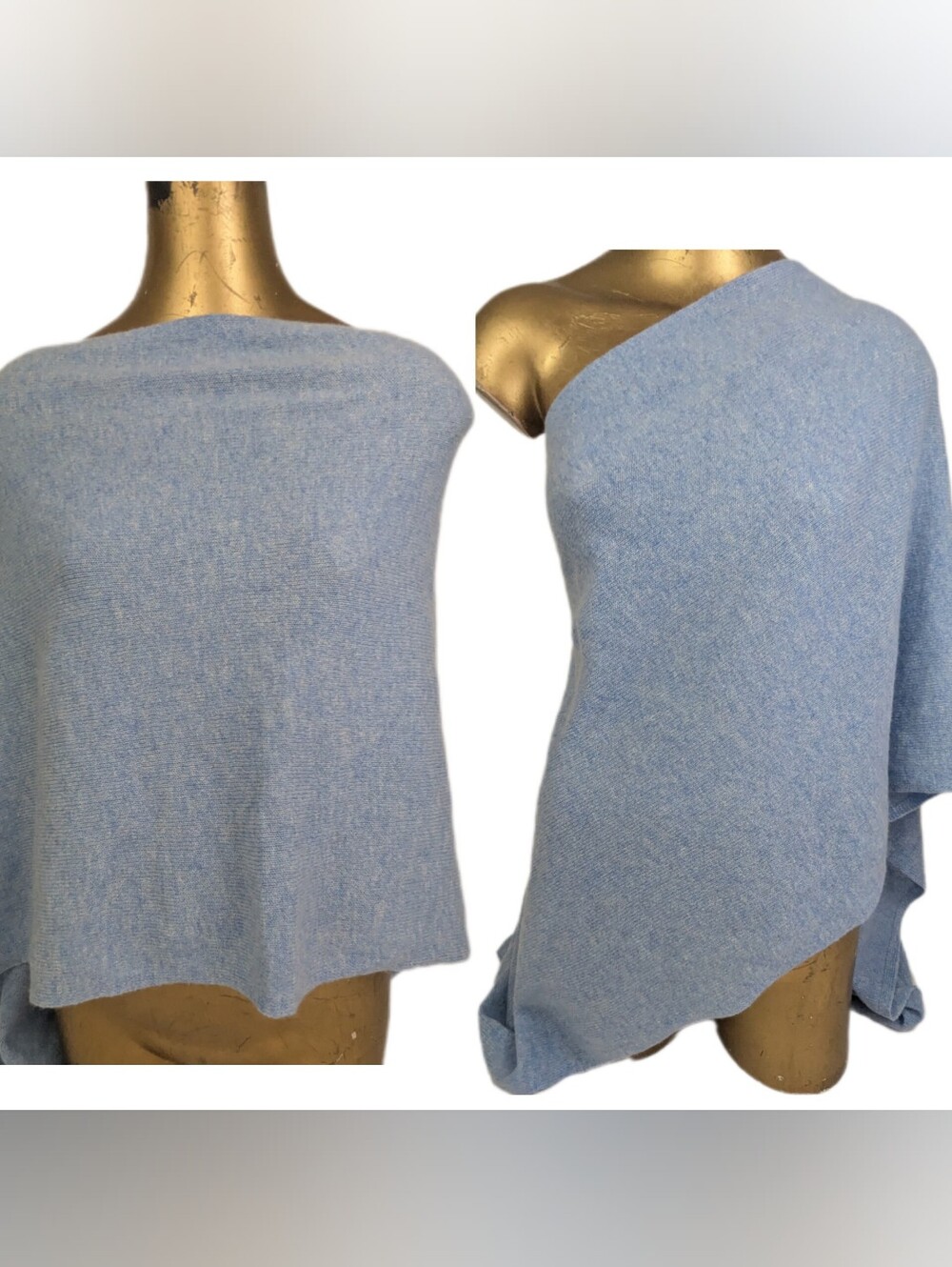 100% Cashmere Light Baby Blue Poncho / Topper OS By Claudia Nichole